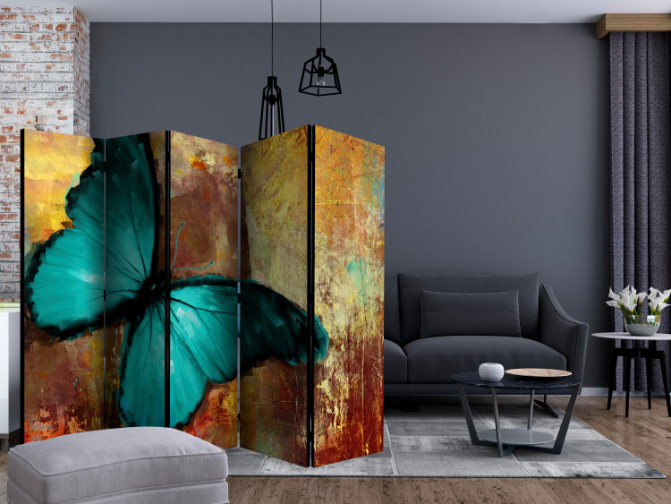 Room Separator Painted Butterfly II (5-piece) - abstraction with a turquoise butterfly 133353 additionalImage 4