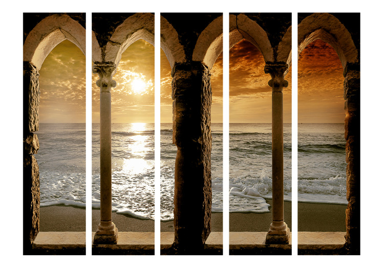 Room Separator Idyll II - view from behind columns to the beach with ocean and setting sky 133653 additionalImage 3