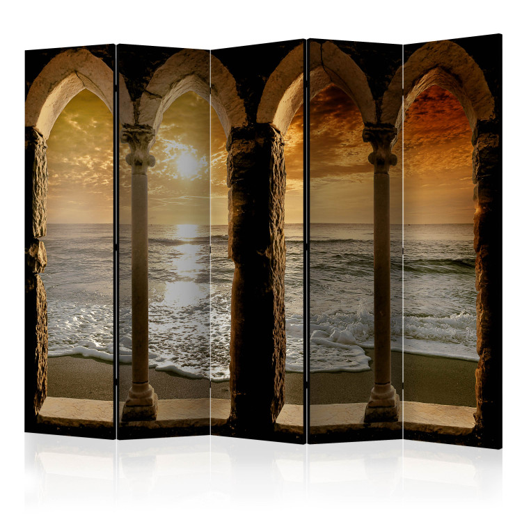 Room Separator Idyll II - view from behind columns to the beach with ocean and setting sky 133653