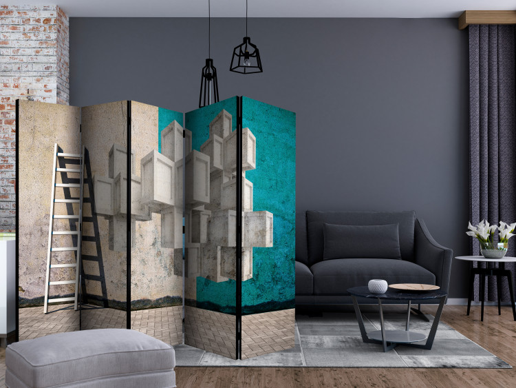 Room Divider Screen Concrete Blocks II - mural of geometric figures with a 3D effect imitation 133753 additionalImage 4