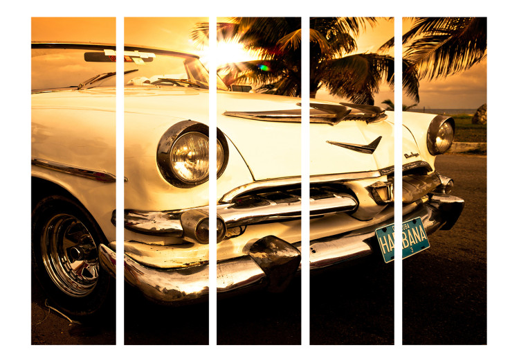 Folding Screen Viva Havana! II (5-piece) - retro car against a sunset backdrop 134153 additionalImage 3