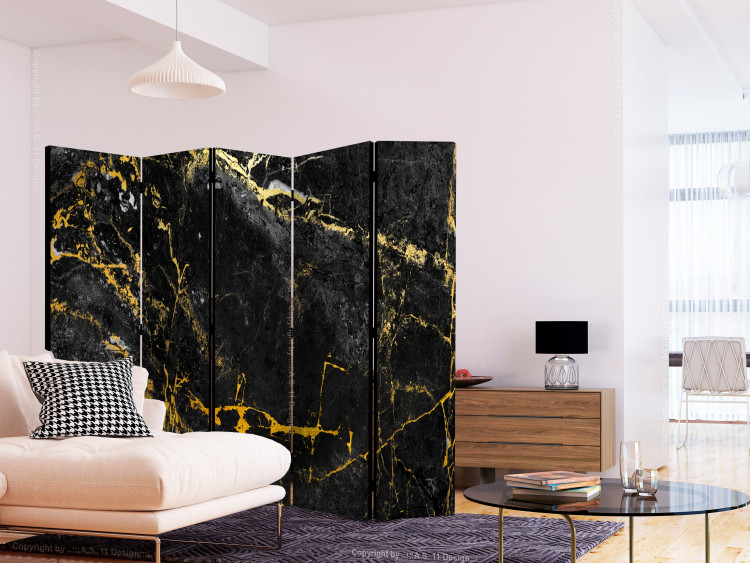 Room Divider Black Elegance II (5-piece) - Background with texture of black marble 136153 additionalImage 2