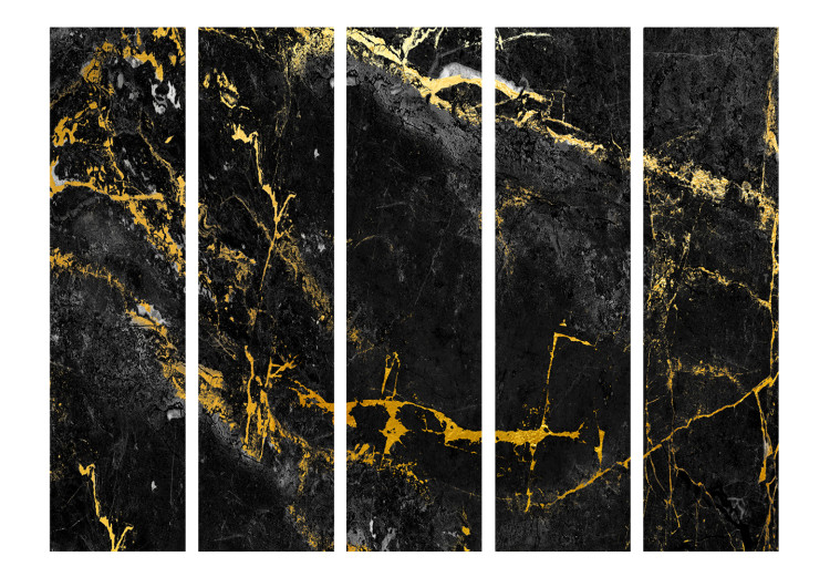 Room Divider Black Elegance II (5-piece) - Background with texture of black marble 136153 additionalImage 3