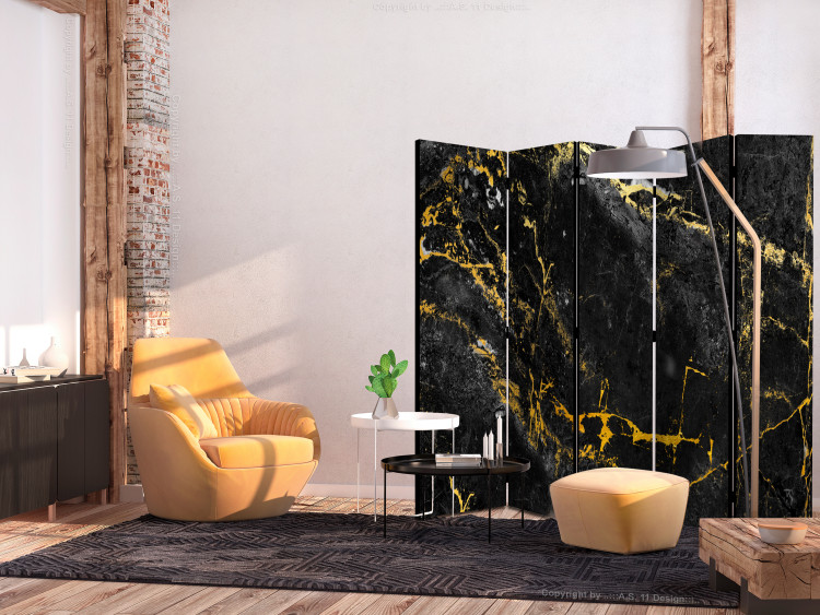 Room Divider Black Elegance II (5-piece) - Background with texture of black marble 136153 additionalImage 4