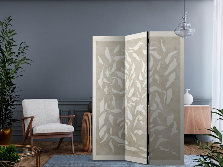 Room Divider Screen Leafy Weave (3-piece) - Abstraction with a plant motif on a beige background 136553 additionalImage 4