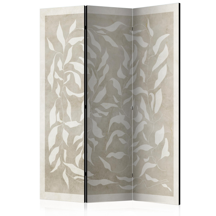 Room Divider Screen Leafy Weave (3-piece) - Abstraction with a plant motif on a beige background 136553