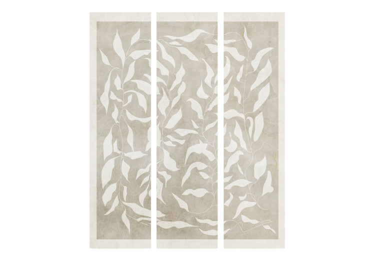 Room Divider Screen Leafy Weave (3-piece) - Abstraction with a plant motif on a beige background 136553 additionalImage 3