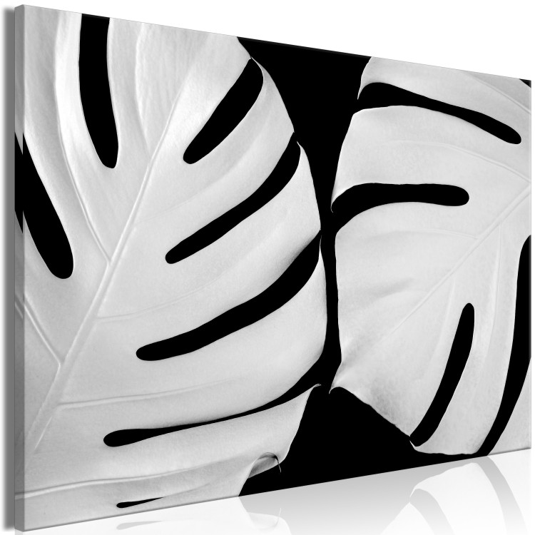 Canvas Print White Monstera (1-piece) Wide - landscape with black and white leaves 138753 additionalImage 2