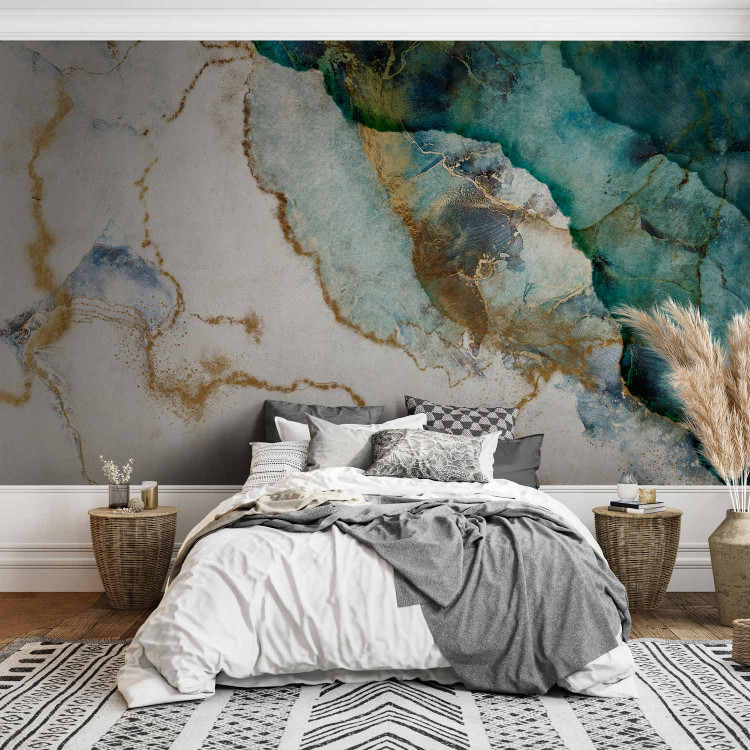 Photo Wallpaper Turquoise melancholy - abstract marble watercolour with patterns 142953 additionalImage 2