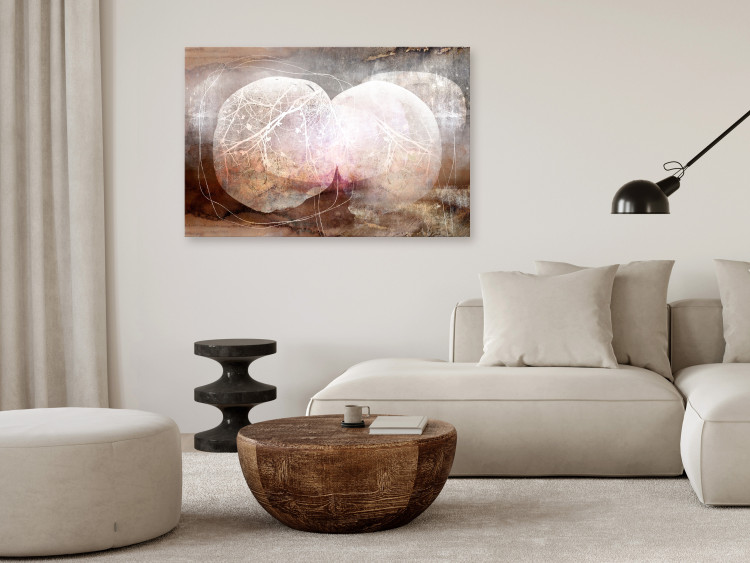Canvas Print Beige Abstraction (1-piece) - rounded spheres with a botanical motif 143853 additionalImage 3