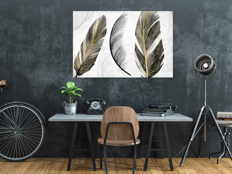 Canvas Print Boho in the Wind (1-piece) - black and gray feathers in abstraction 143953 additionalImage 3