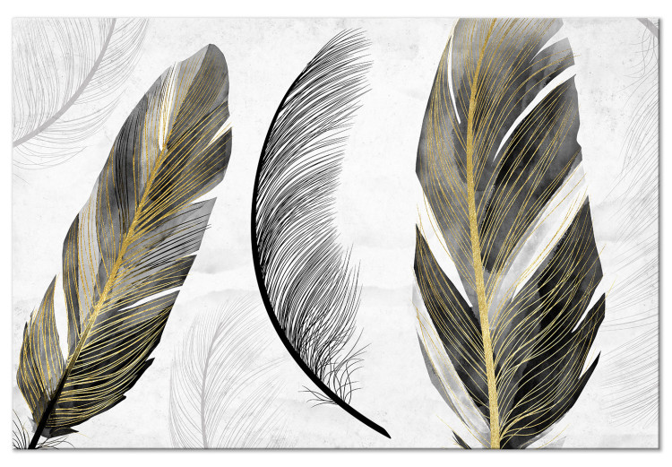 Canvas Print Boho in the Wind (1-piece) - black and gray feathers in abstraction 143953