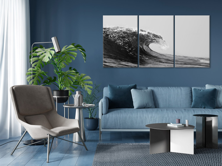 Canvas Art Print Foamy Wave of Refreshment (3-piece) - black and white seascape 145353 additionalImage 3
