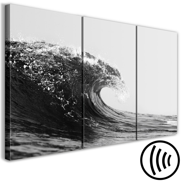 Canvas Art Print Foamy Wave of Refreshment (3-piece) - black and white seascape 145353 additionalImage 6