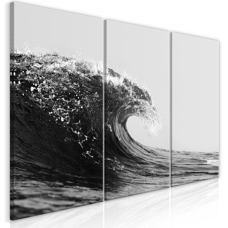 Canvas Art Print Foamy Wave of Refreshment (3-piece) - black and white seascape 145353 additionalImage 2