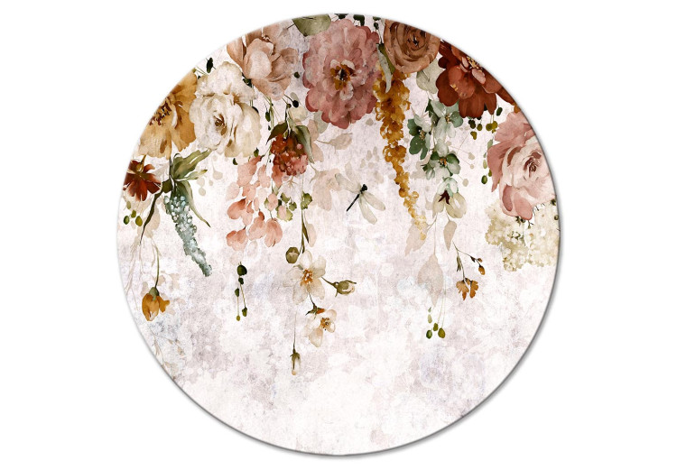 Round Canvas Watercolor Flowers - Floristic Motif Painted in Monochrome 148853