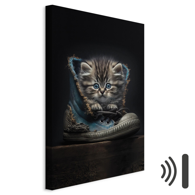 Canvas Art Print AI Maine Coon Cat - Tiny Blue-Eyed Animal in a Shoe - Vertical 150153 additionalImage 8