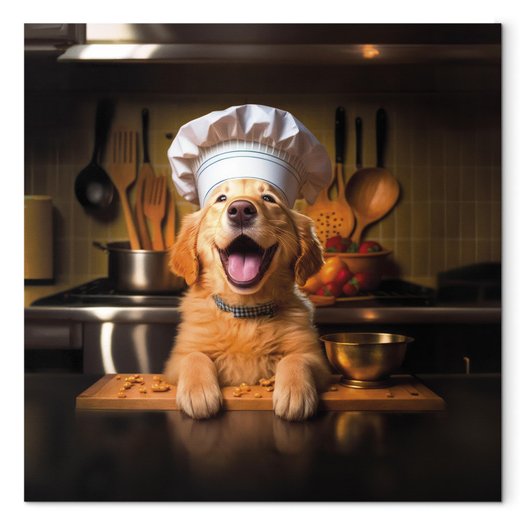Canvas Art Print AI Golden Retriever Dog - Cheerful Animal in the Role of a Cook - Square 150253