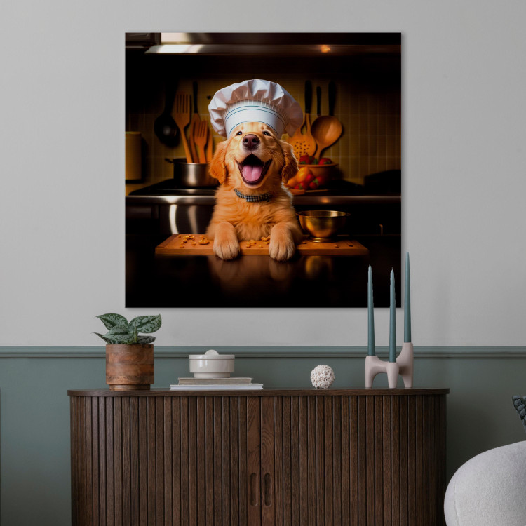 Canvas Art Print AI Golden Retriever Dog - Cheerful Animal in the Role of a Cook - Square 150253 additionalImage 11