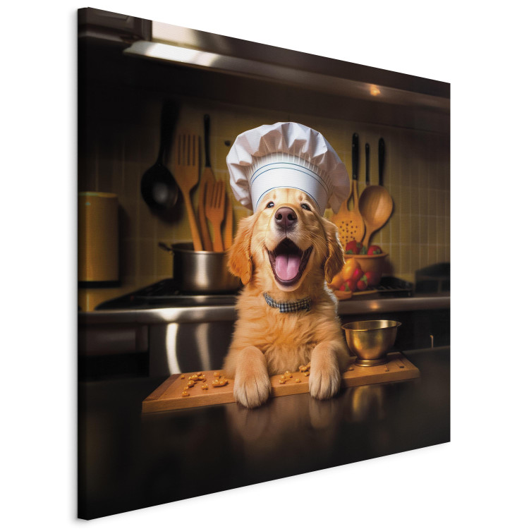 Canvas Art Print AI Golden Retriever Dog - Cheerful Animal in the Role of a Cook - Square 150253 additionalImage 2