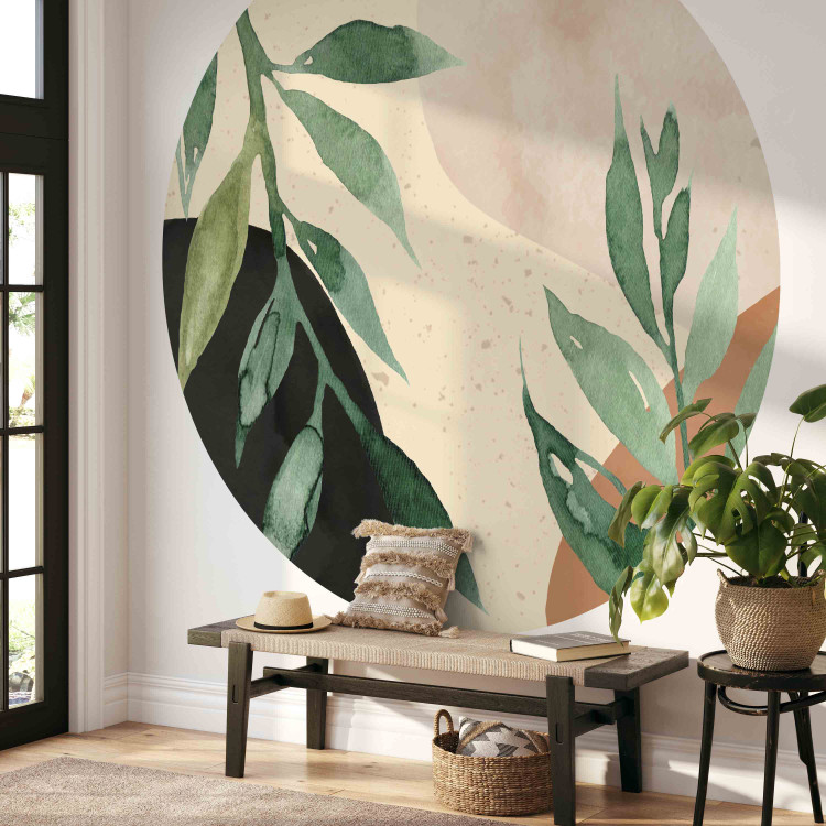 Round wallpaper Leaves in Watercolor - Plants on an Abstract Background in Shades of Brown 151453 additionalImage 3