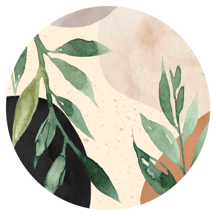 Round wallpaper Leaves in Watercolor - Plants on an Abstract Background in Shades of Brown 151453 additionalImage 1