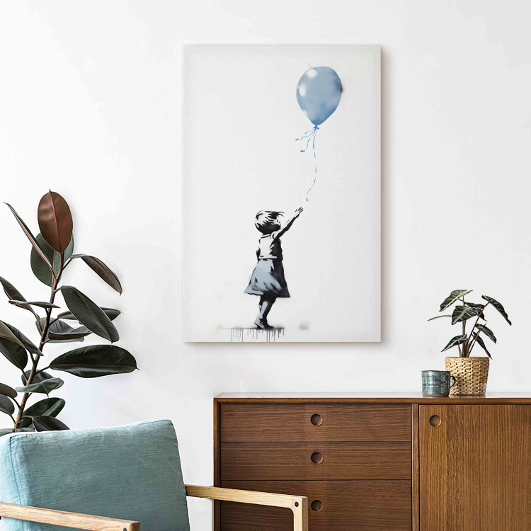 Canvas Art Print Blue Balloon - A Girl’s Figure on Banksy-Style Graffiti 151753 additionalImage 3