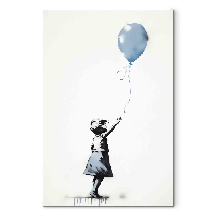 Canvas Art Print Blue Balloon - A Girl’s Figure on Banksy-Style Graffiti 151753