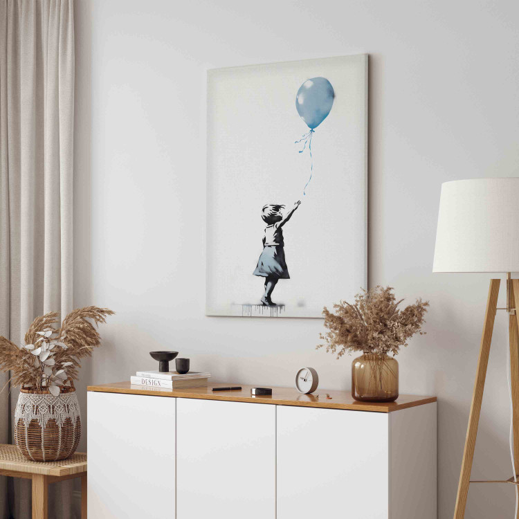 Canvas Art Print Blue Balloon - A Girl’s Figure on Banksy-Style Graffiti 151753 additionalImage 10