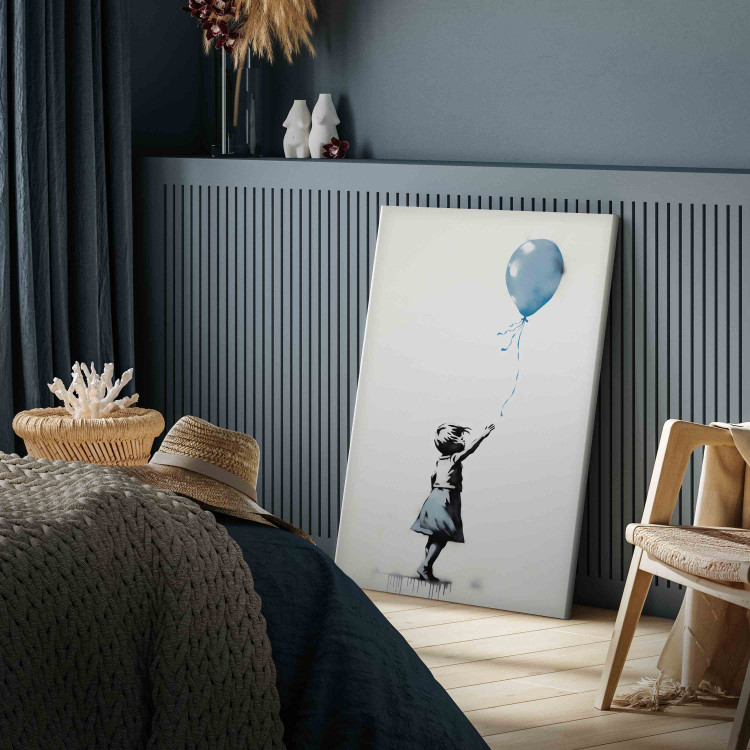 Canvas Art Print Blue Balloon - A Girl’s Figure on Banksy-Style Graffiti 151753 additionalImage 11