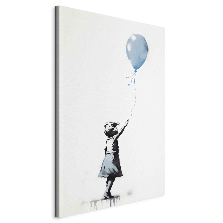 Canvas Art Print Blue Balloon - A Girl’s Figure on Banksy-Style Graffiti 151753 additionalImage 2