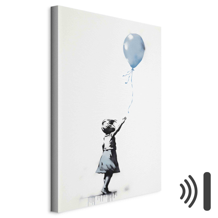 Canvas Art Print Blue Balloon - A Girl’s Figure on Banksy-Style Graffiti 151753 additionalImage 8