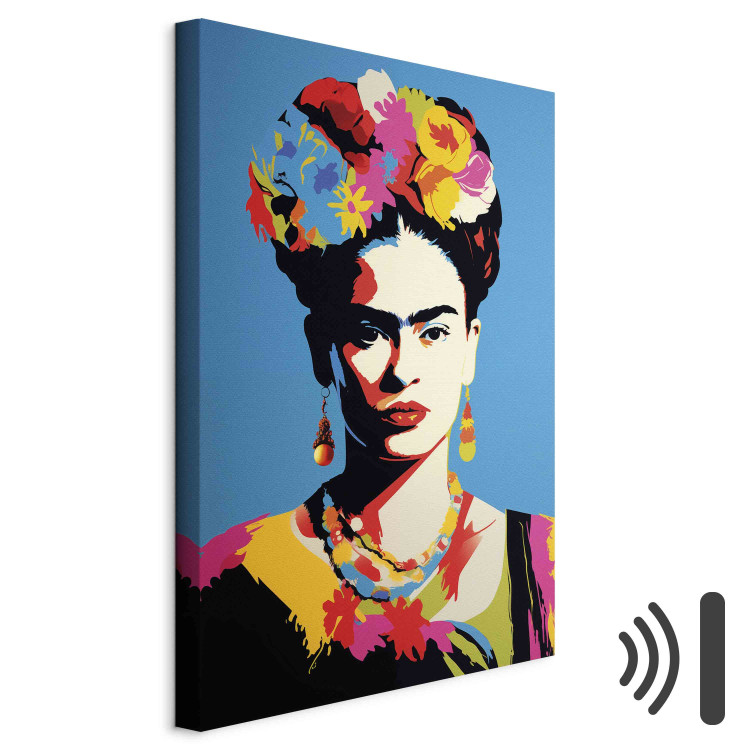 Canvas Art Print Frida Kahlo - Portrait of a Woman in Pop-Art Style on a Blue Background 152253 additionalImage 8