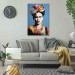 Canvas Art Print Frida Kahlo - Portrait of a Woman in Pop-Art Style on a Blue Background 152253 additionalThumb 5