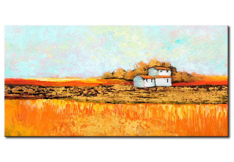 Canvas Art Print Cottage in the countryside - a farmhouse surrounded by fields 49753