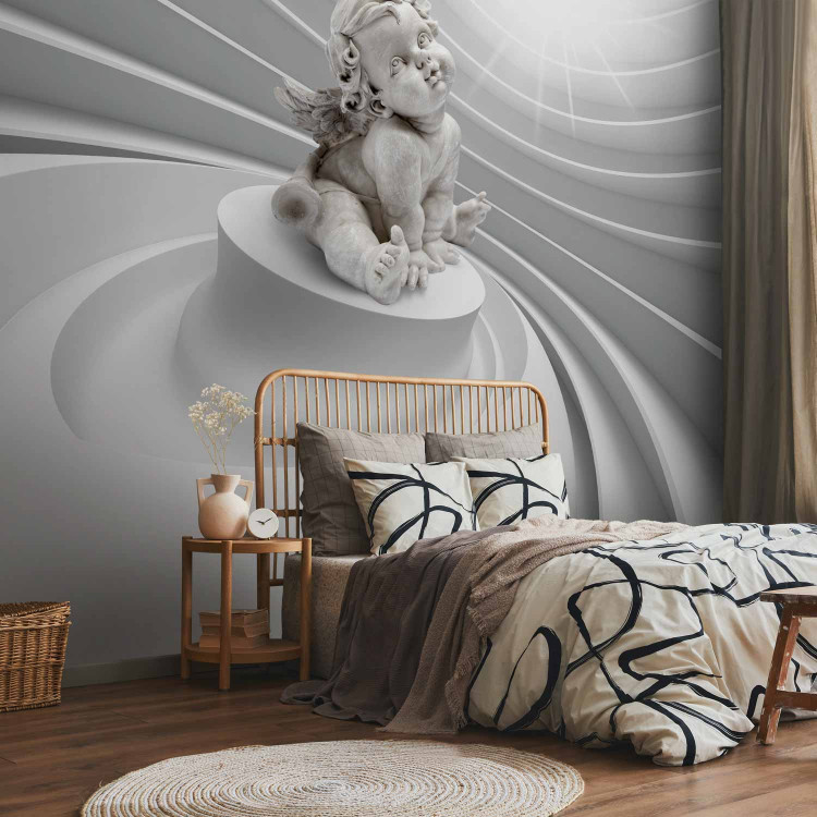 Wall Mural Angelic splendour - white abstraction with 3D angel sculpture 92053 additionalImage 2
