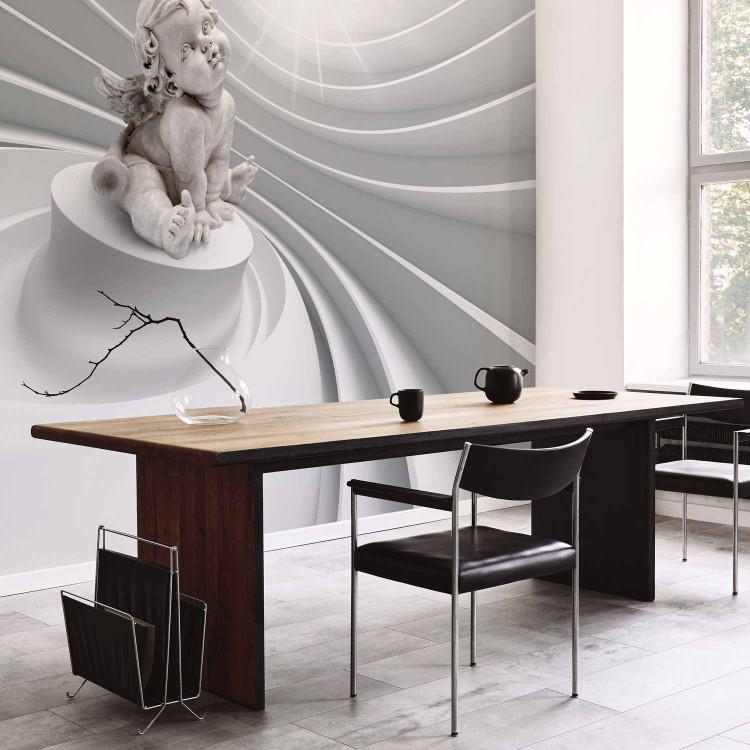 Wall Mural Angelic splendour - white abstraction with 3D angel sculpture 92053 additionalImage 7