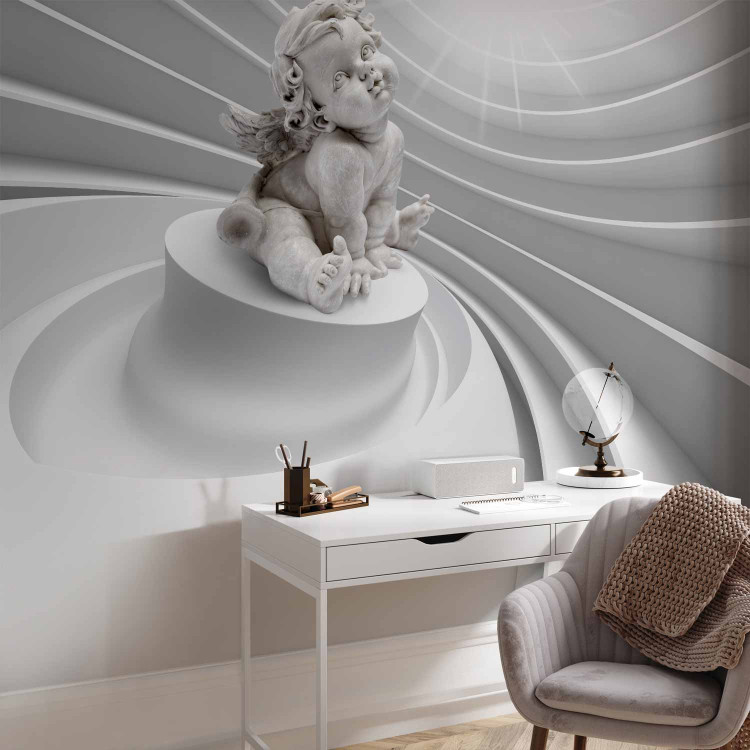Wall Mural Angelic splendour - white abstraction with 3D angel sculpture 92053 additionalImage 4