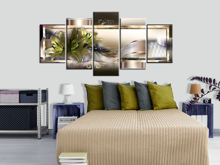 Canvas Print Frames of Beauty (5-piece) - Abstraction with Lilies and a Gentle Wave 93053 additionalImage 3