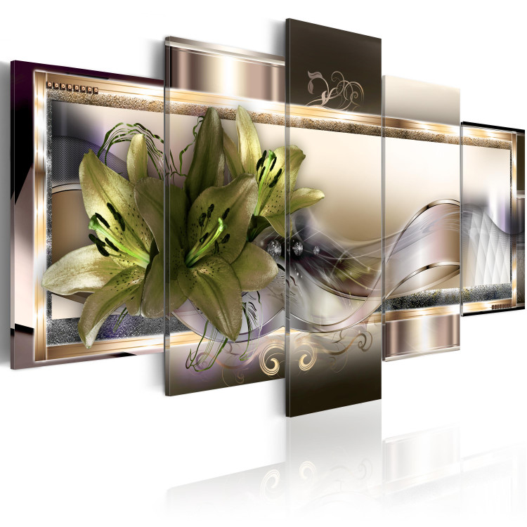 Canvas Print Frames of Beauty (5-piece) - Abstraction with Lilies and a Gentle Wave 93053 additionalImage 2