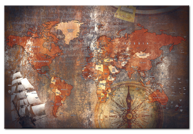 Canvas Print Through History by Ship (1-part) - Retro-Style World Map 96053