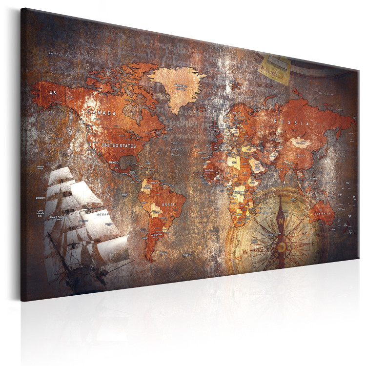 Canvas Print Through History by Ship (1-part) - Retro-Style World Map 96053 additionalImage 2