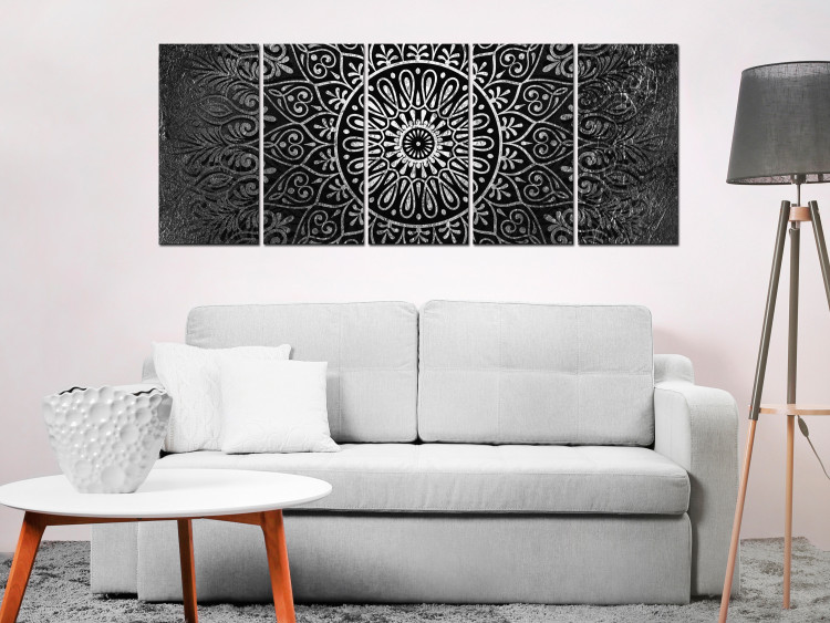 Canvas Silver Hypnosis (5-piece) - Oriental Graphic Motif with Mandala 106663 additionalImage 3
