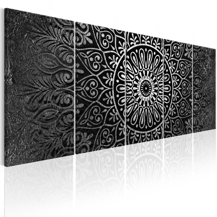 Canvas Silver Hypnosis (5-piece) - Oriental Graphic Motif with Mandala 106663 additionalImage 2