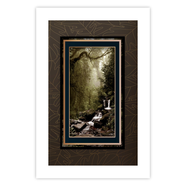 Wall Poster Extraordinary Forest - Picturesque forest landscape in a frame on a patterned background 114363 additionalImage 25