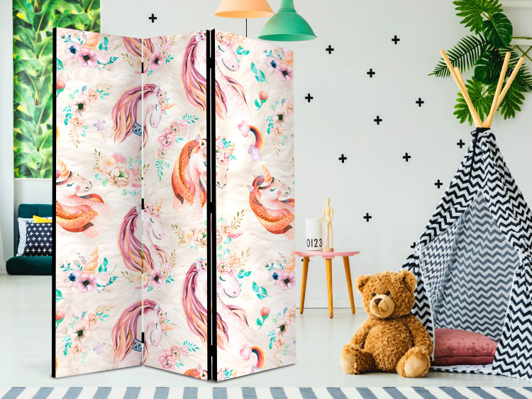 Room Divider Pastel Unicorns - fantasy horses on a colorful background with flowers 117363 additionalImage 4