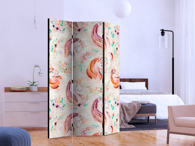 Room Divider Pastel Unicorns - fantasy horses on a colorful background with flowers 117363 additionalImage 2