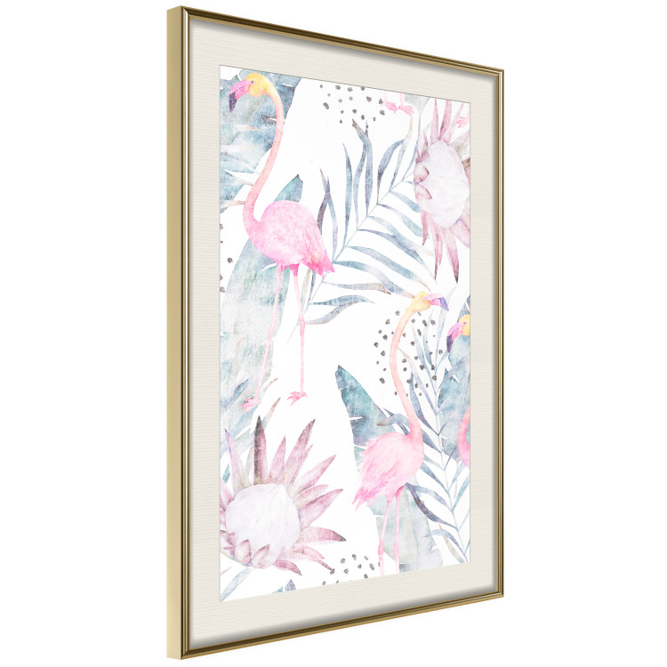 Poster Exotic Mist - tropical abstraction with pink flamingos among leaves 118263 additionalImage 2