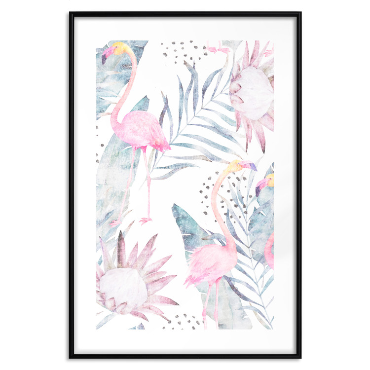 Poster Exotic Mist - tropical abstraction with pink flamingos among leaves 118263 additionalImage 17