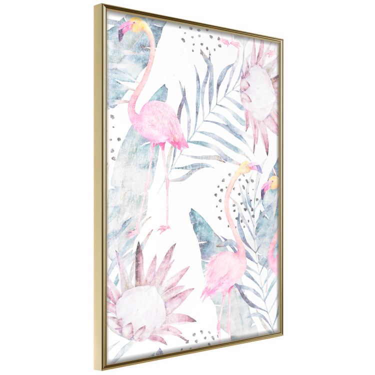 Poster Exotic Mist - tropical abstraction with pink flamingos among leaves 118263 additionalImage 12
